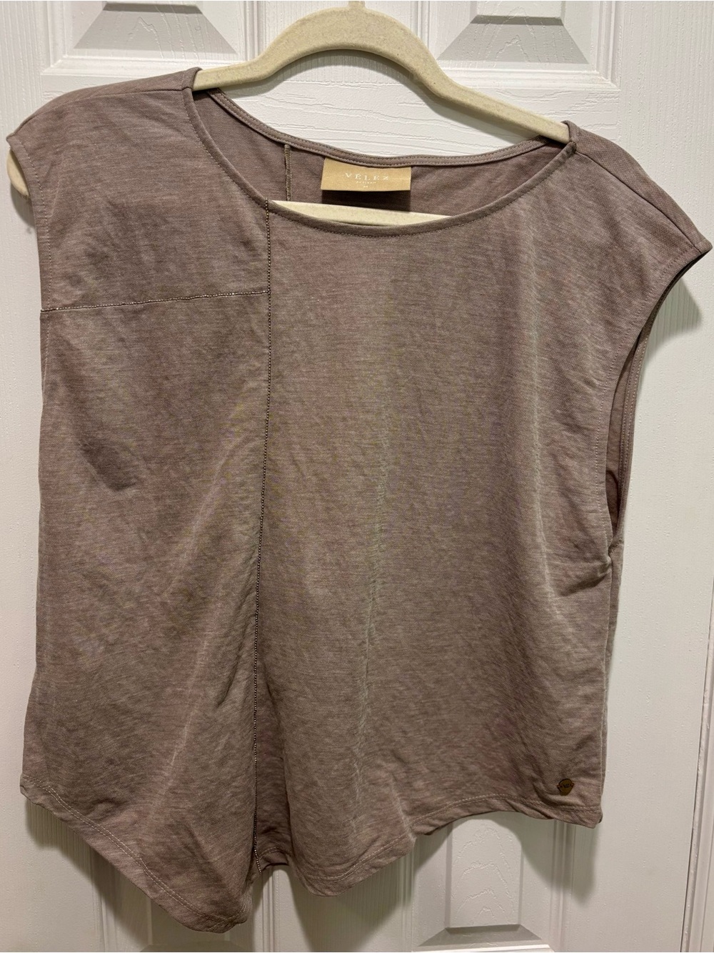 Velez Artisan Sleeveless Asymmetrical Top in Tan M